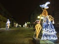 winter landscape with lights in the form of ladies and gentlemen on the city boulevard Russia