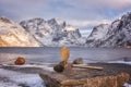 Beautiful winter daytime landscape, view of the small norwegian fishing village Hamnoy, Lofoten Islands, Norway Royalty Free Stock Photo