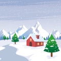 Winter Landscape with lonely home and scenery snowy design