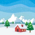 Winter Landscape with lonely home and scenery snowy design