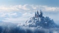 Winter landscape with majestic medieval fantasy cathedral Royalty Free Stock Photo