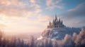 Winter landscape with majestic medieval fantasy cathedral Royalty Free Stock Photo