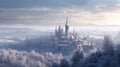 Winter landscape with majestic medieval fantasy cathedral Royalty Free Stock Photo