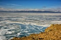 Winter landscape of Mongolia. Frozen lake Khubsugul