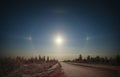 Winter Landscape with Moon Halo