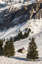 Winter landscape with mountain huts on the Schwaegalp, Canton Appenzell-Ausserrhoden, Switzerland Royalty Free Stock Photo