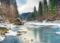 Winter landscape with mountain river