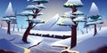 Winter landscape with mountain river forest environment scene illustration Royalty Free Stock Photo