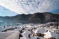 Winter landscape with mountain villages