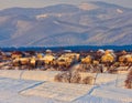 Winter landscape in mountainous rural area Royalty Free Stock Photo