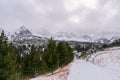 Winter landscape in the mountains in cloud day . The path in the snow. Tatry mountain, Poland , Europe Royalty Free Stock Photo