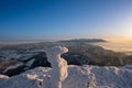 Winter landscape in mountains illuminated at sunrise and in background High Tatras, Slovakia Velky Choc Royalty Free Stock Photo