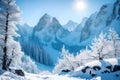 WINTER LANDSCAPE WITH MOUNTAINS GENERATED BY AI TOOL Royalty Free Stock Photo