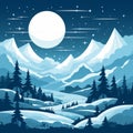 winter landscape with mountains trees and a full moon Royalty Free Stock Photo