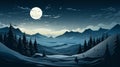 winter landscape with mountains and trees at night with a full moon Royalty Free Stock Photo