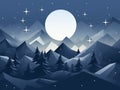 winter landscape with mountains and trees at night with a full moon in the sky Royalty Free Stock Photo