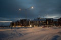 Winter landscape at night in Kiruna Lapland Sweden at night. Photographed 9 February 2024. Royalty Free Stock Photo