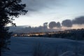 Winter landscape at night in Kiruna Lapland Sweden at night. Photographed 9 February 2024. Royalty Free Stock Photo