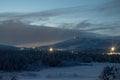 Winter landscape at night in Kiruna Lapland Sweden at night. Photographed 9 February 2024. Royalty Free Stock Photo