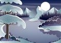 Night winter landscape. Mountain lake and moon Royalty Free Stock Photo