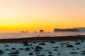 Winter landscape, oceanic beach with black volcanic sand in iceland