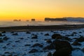 Winter landscape, oceanic beach with black volcanic sand in iceland