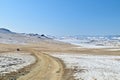 Winter Landscape of Olkhon Island and Frozen Lake Baikal in Siberia Royalty Free Stock Photo