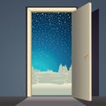 Winter Landscape from Open Door Vector Royalty Free Stock Photo
