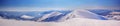 Winter landscape, panorama, banner - top view of the hiking trail on the mountain range Royalty Free Stock Photo