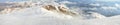 Winter landscape, panorama, banner - top view of the hiking trail on the mountain range Royalty Free Stock Photo