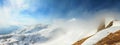 Winter landscape, panorama, banner - top view of the mountain range Royalty Free Stock Photo