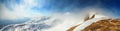 Winter landscape, panorama, banner - top view of the mountain range Royalty Free Stock Photo