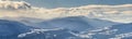 Winter landscape, panorama, banner - top view of the snowy mountain valley Royalty Free Stock Photo