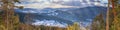 Winter landscape, panorama, banner - top view of the snowy valley in the Carpathians Mountains Royalty Free Stock Photo