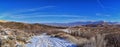 Winter Landscape panorama Oquirrh and Wasatch mountain views from Yellow Fork Canyon County Park Rose Canyon rim hiking trail by R