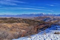 Winter Landscape panorama Oquirrh and Wasatch mountain views from Yellow Fork Canyon County Park Rose Canyon rim hiking trail by R