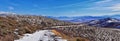 Winter Landscape panorama Oquirrh and Wasatch mountain views from Yellow Fork Canyon County Park Rose Canyon rim hiking trail by R