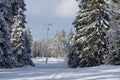 Winter landscape with power line Royalty Free Stock Photo