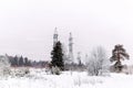 Winter landscape with power line Royalty Free Stock Photo