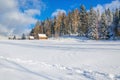 Winter landscape of remote village covered snow