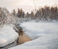 Winter landscape with river and trees