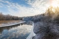 Winter landscape, river under the ice Royalty Free Stock Photo