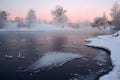 Winter landscape with river Royalty Free Stock Photo