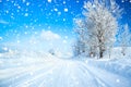 Winter landscape with road Royalty Free Stock Photo