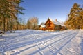 Winter landscape with the rural house Royalty Free Stock Photo