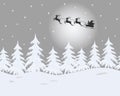 Winter landscape. Santa Claus is riding across the sky on deers Royalty Free Stock Photo