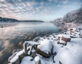 Winter landscape scene of coastline