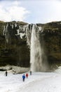Winter landscape in Seljalandsfoss waterfall, Iceland, Northern Europe