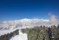 Winter landscape at Shinhotaka ropeway with Japan alps mountain in Japan