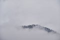 Monochrome image with mountain popping up from the fog. Royalty Free Stock Photo